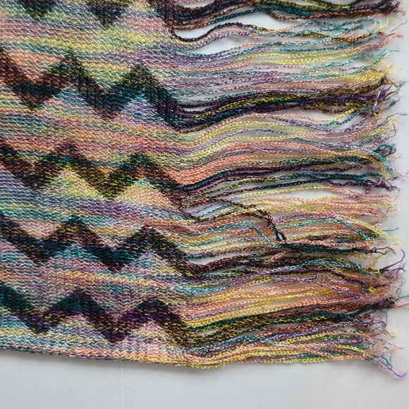 Chevron Zig Zag Fringe Soft Scarf Yellow Purple Multi - Picture 4 of 10